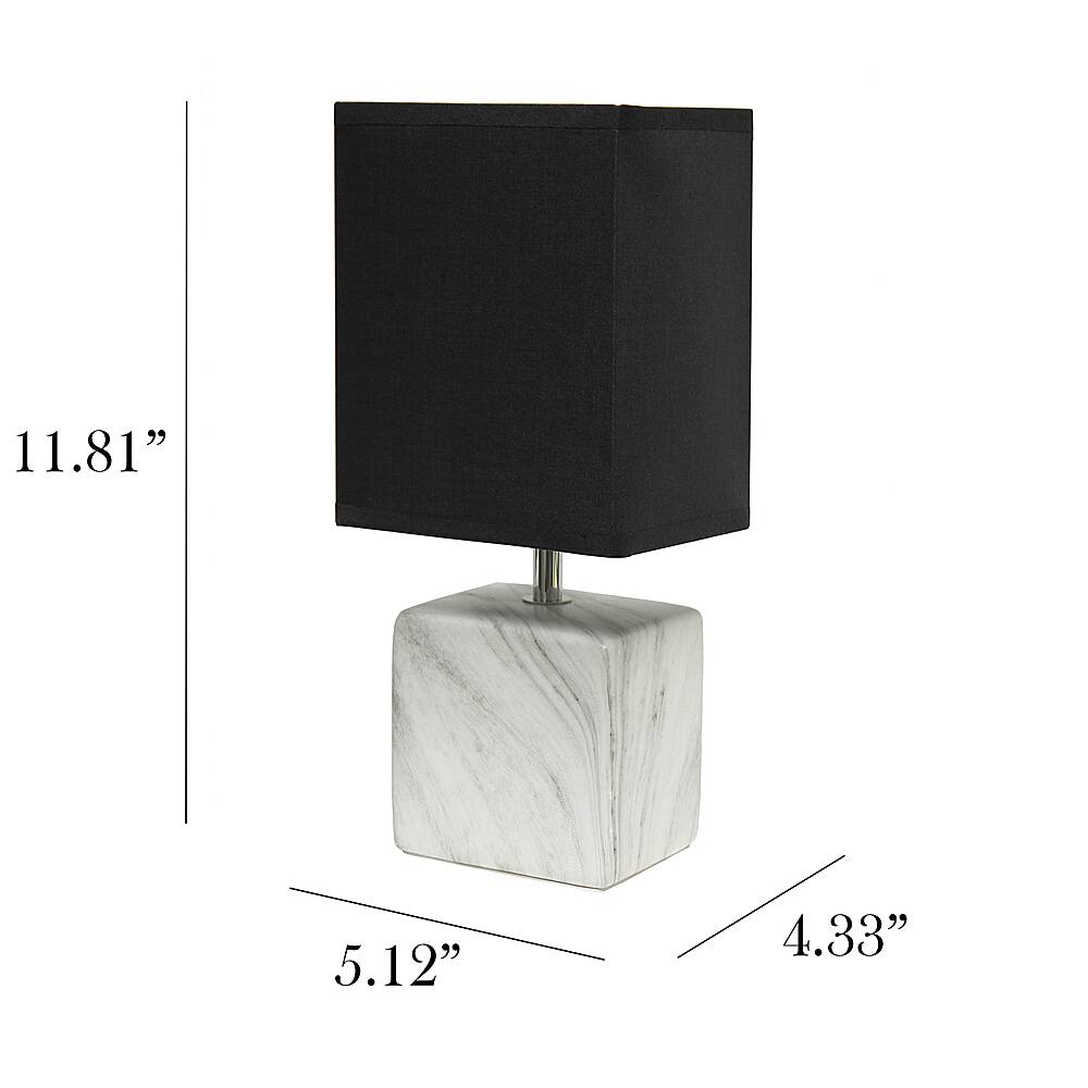 Left View: Simple Designs - Petite Marbled Ceramic Table Lamp with Fabric Shade - White base/Black shade