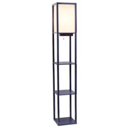 Simple Designs - Floor Lamp Etagere Organizer Storage Shelf w 2 USB Charging Ports, 1 Charging Outlet & Linen Shade - Navy - Front_Zoom