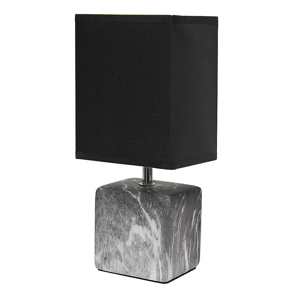 Angle. Simple Designs - Petite Marbled Ceramic Table Lamp with Fabric Shade - Black base/Black shade.