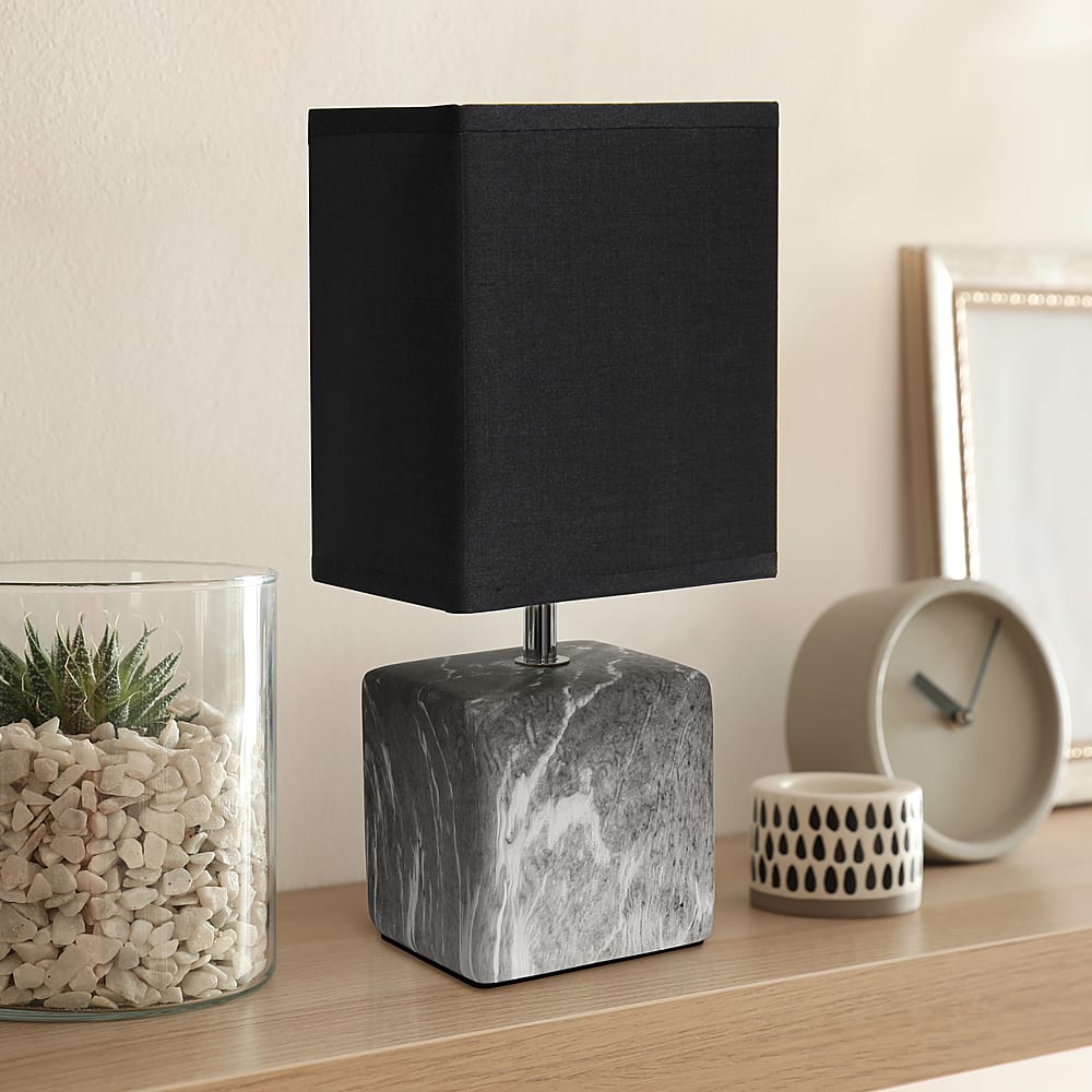 Alt View 11. Simple Designs - Petite Marbled Ceramic Table Lamp with Fabric Shade - Black base/Black shade.