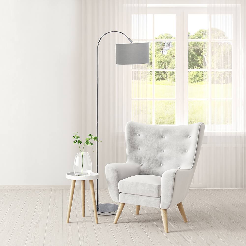 Simple Designs Arched Brushed Nickel Floor Lamp Brushed Nickel base/Gray shade LF2005-GRY - Best Buy