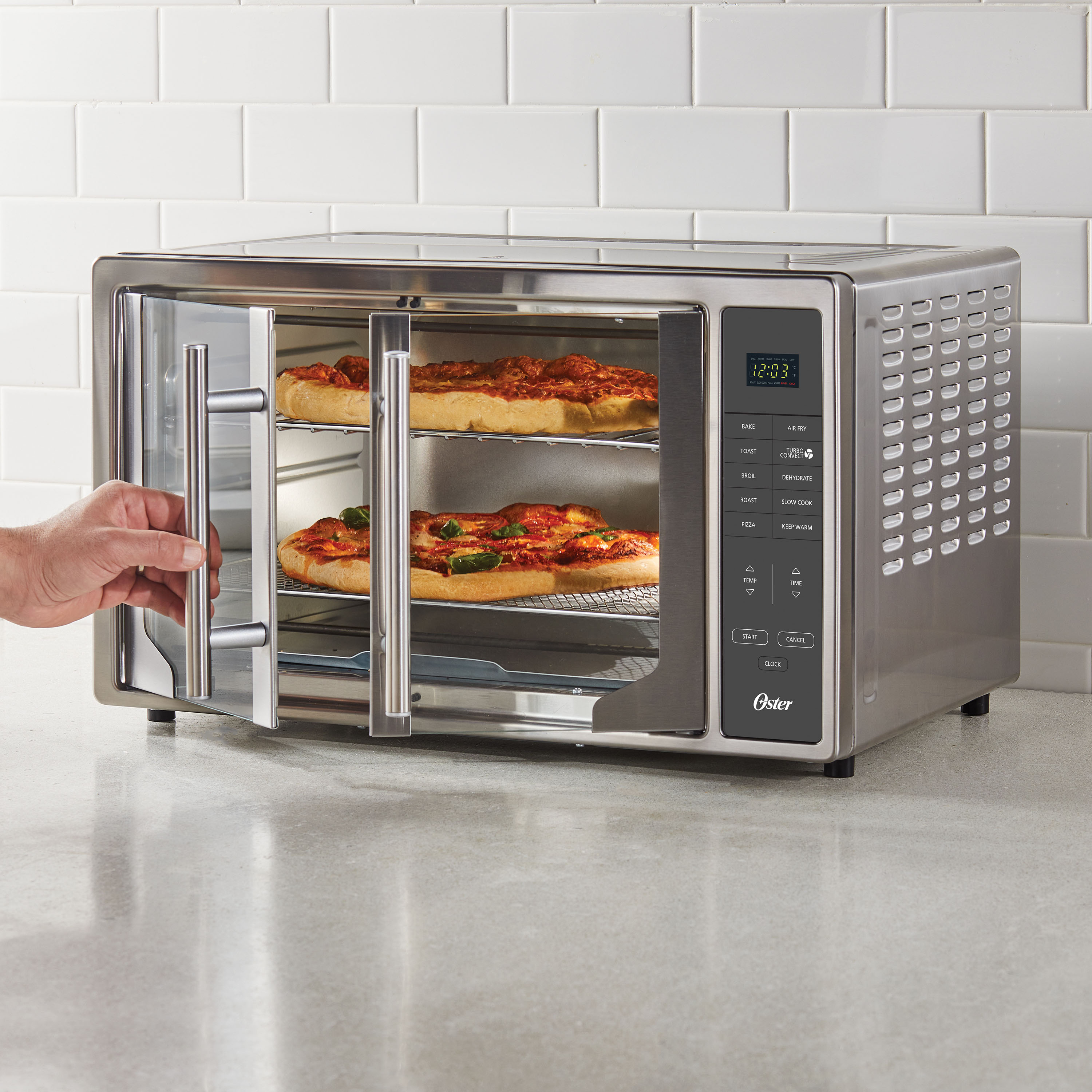 Oster French Door Turbo Convection Toaster Oven with Extra Large Interior, Black