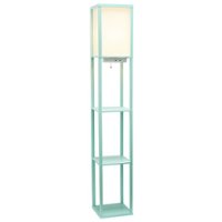 Simple Designs - Floor Lamp Etagere Organizer Storage Shelf w 2 USB Charging Ports, 1 Charging Outlet & Linen Shade - Aqua - Front_Zoom