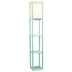 Simple Designs - Floor Lamp Etagere Organizer Storage Shelf w 2 USB Charging Ports, 1 Charging Outlet & Linen Shade - Aqua - Front_Zoom