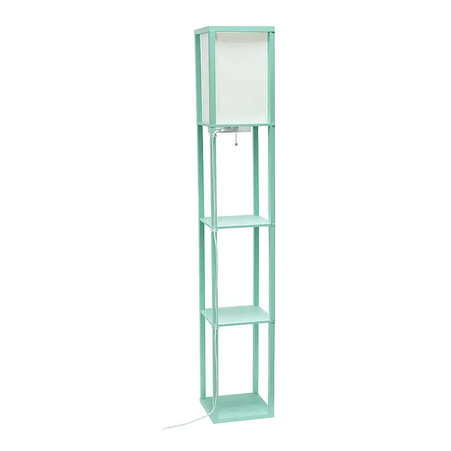Alt View 18. Simple Designs - Floor Lamp Etagere Organizer Storage Shelf w 2 USB Charging Ports, 1 Charging Outlet & Linen Shade - Aqua.