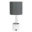 Angle. Simple Designs - White Hammered Metal Organizer Table Lamp with USB charging port and Fabric Shade - White base/Gray shade.