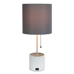 Simple Designs - White Hammered Metal Organizer Table Lamp with USB charging port and Fabric Shade - White base/Gray shade - Front_Zoom