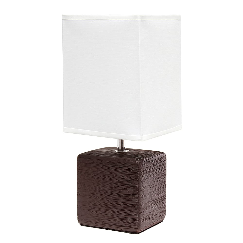 Angle. Simple Designs - Petite Faux Stone Table Lamp with Fabric Shade - Brown base/White shade.