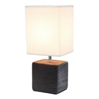 Simple Designs - Petite Faux Stone Table Lamp with Fabric Shade - Brown base/White shade - Front_Zoom