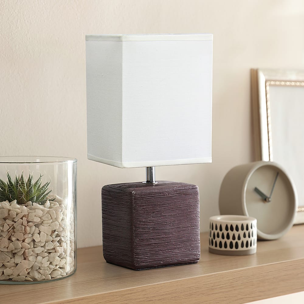 Alt View Zoom 11. Simple Designs - Petite Faux Stone Table Lamp with Fabric Shade - Brown base/White shade.