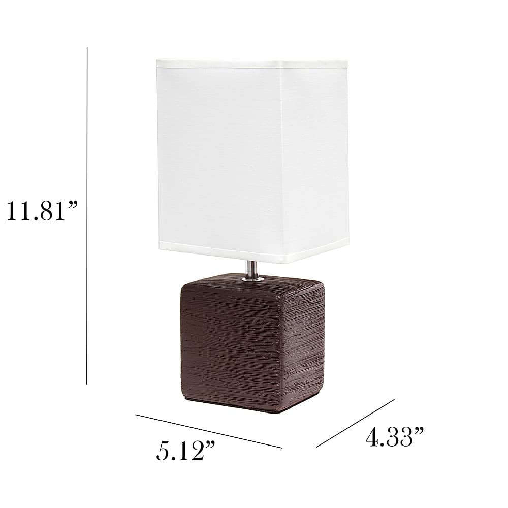 Left View: Simple Designs - Petite Faux Stone Table Lamp with Fabric Shade - Brown base/White shade