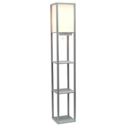 Simple Designs - Floor Lamp Etagere Organizer Storage Shelf w 2 USB Charging Ports, 1 Charging Outlet & Linen Shade - Gray - Front_Zoom