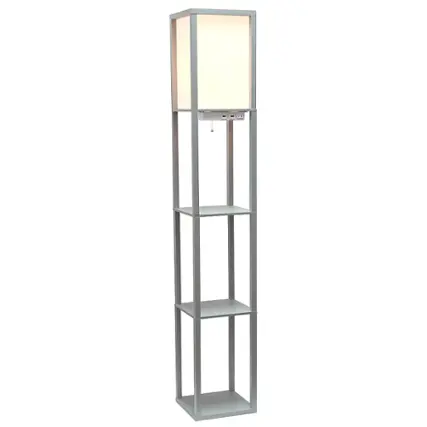 Front. Simple Designs - Floor Lamp Etagere Organizer Storage Shelf w 2 USB Charging Ports, 1 Charging Outlet & Linen Shade - Gray.