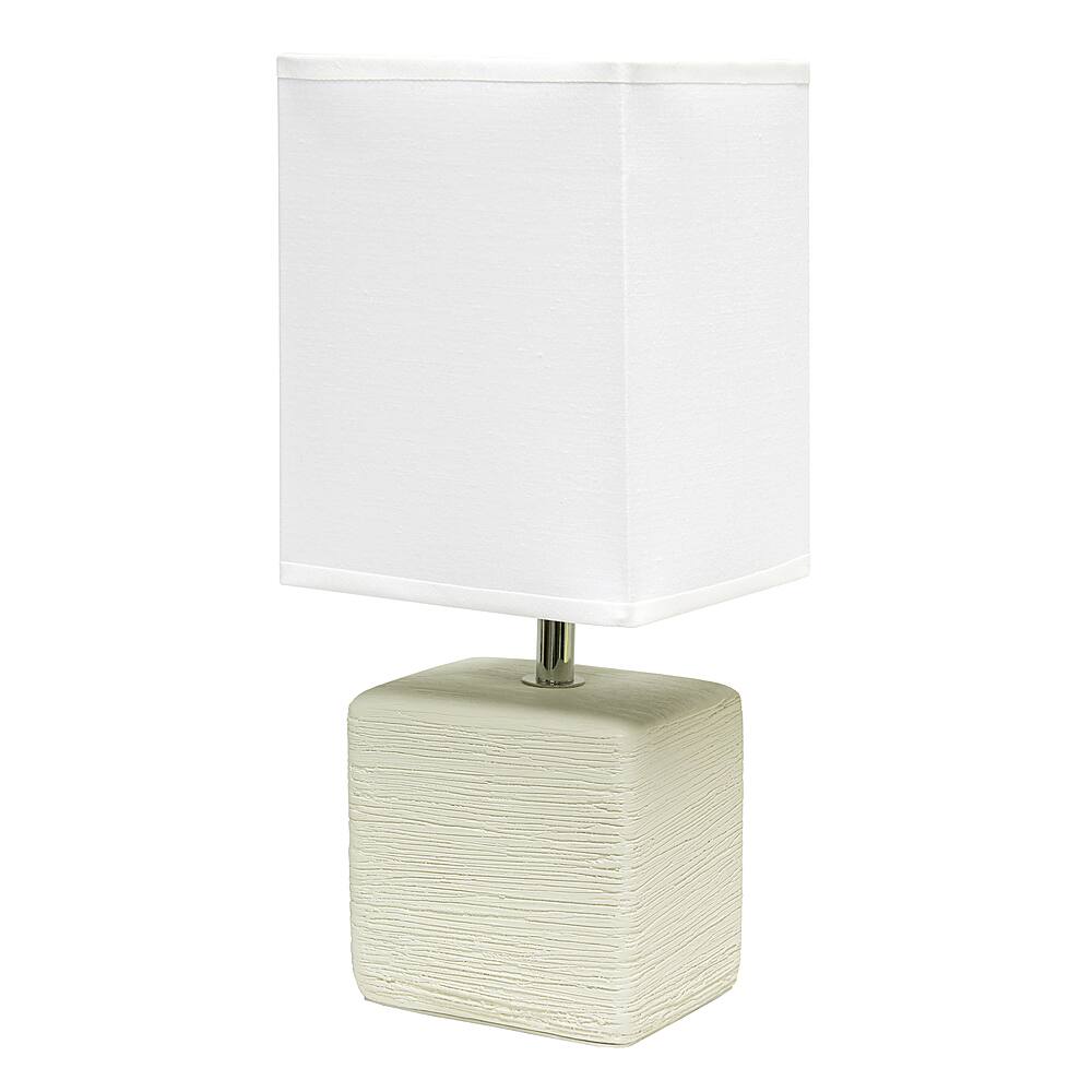 Angle View: Simple Designs - Petite Faux Stone Table Lamp with Fabric Shade - Off White base/White shade