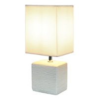 Simple Designs - Petite Faux Stone Table Lamp with Fabric Shade - Off White base/White shade - Front_Zoom