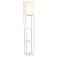 Simple Designs - Floor Lamp Etagere Organizer Storage Shelf w 2 USB Charging Ports, 1 Charging Outlet & Linen Shade - White - Front_Zoom