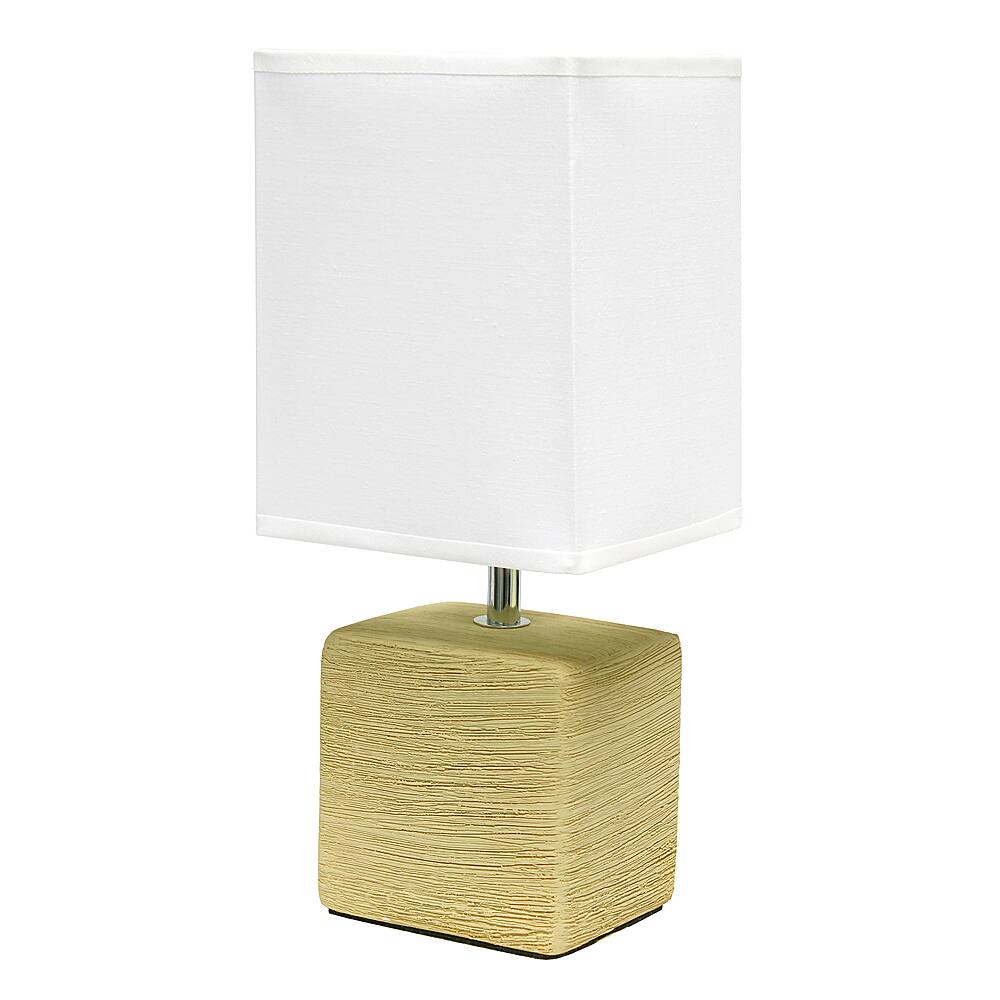 Angle View: Simple Designs - Petite Faux Stone Table Lamp with Fabric Shade - Beige base/White shade