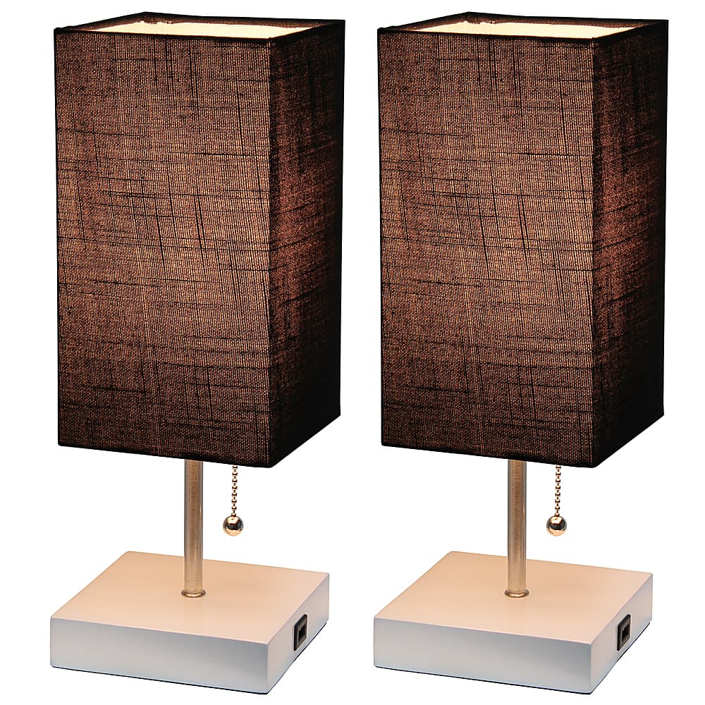 Front Zoom. Simple Designs - Petite White Stick Lamp with USB Charging Port and Black Fabric Shade 2 Pack Set - White base/Black shade.