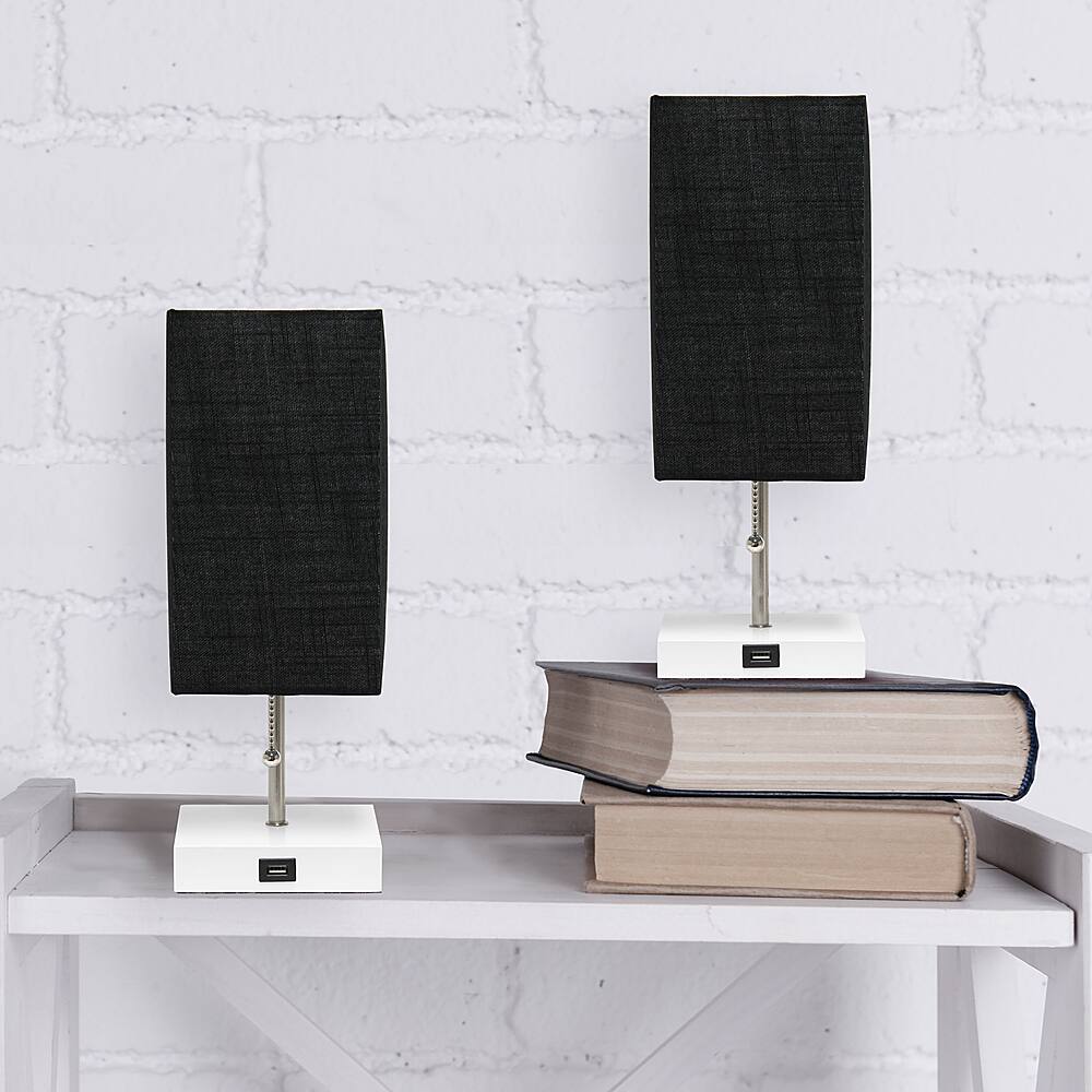 Alt View 11. Simple Designs - Petite White Stick Lamp with USB Charging Port and Black Fabric Shade 2 Pack Set - White base/Black shade.