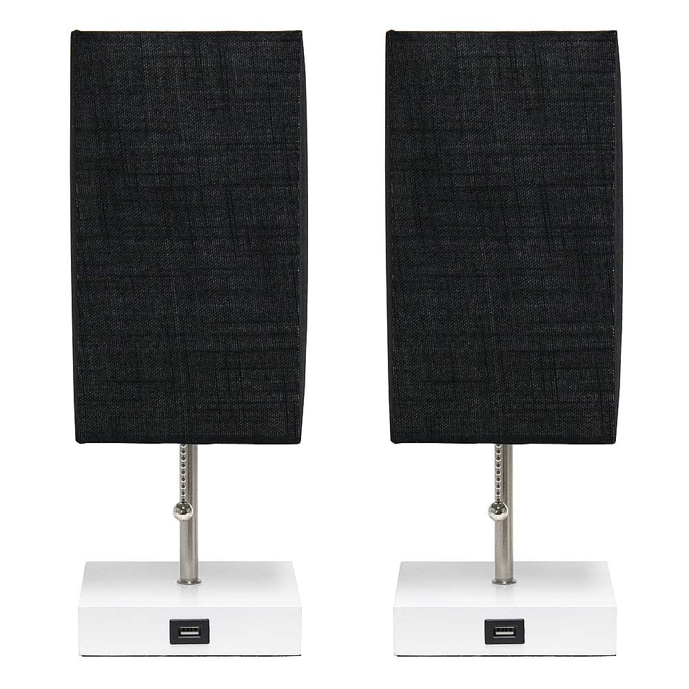 Alt View Zoom 13. Simple Designs - Petite White Stick Lamp with USB Charging Port and Black Fabric Shade 2 Pack Set - White base/Black shade.