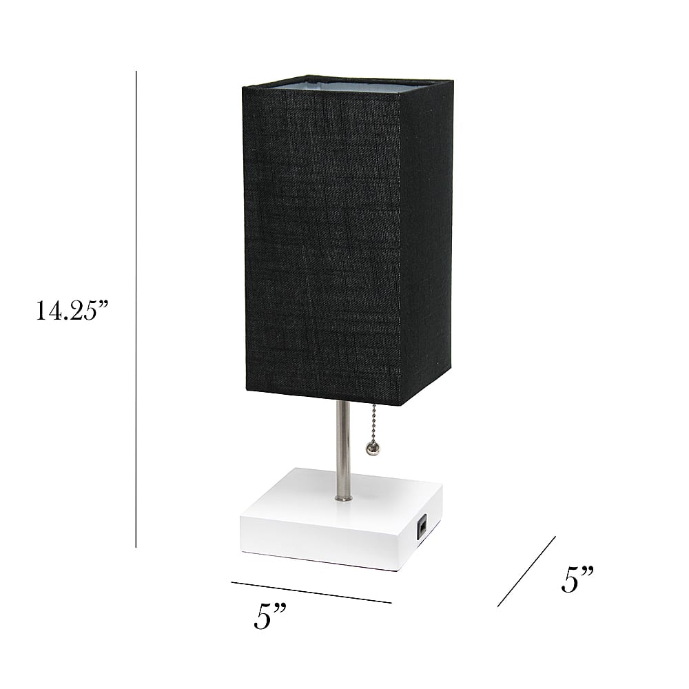 Left. Simple Designs - Petite White Stick Lamp with USB Charging Port and Black Fabric Shade 2 Pack Set - White base/Black shade.