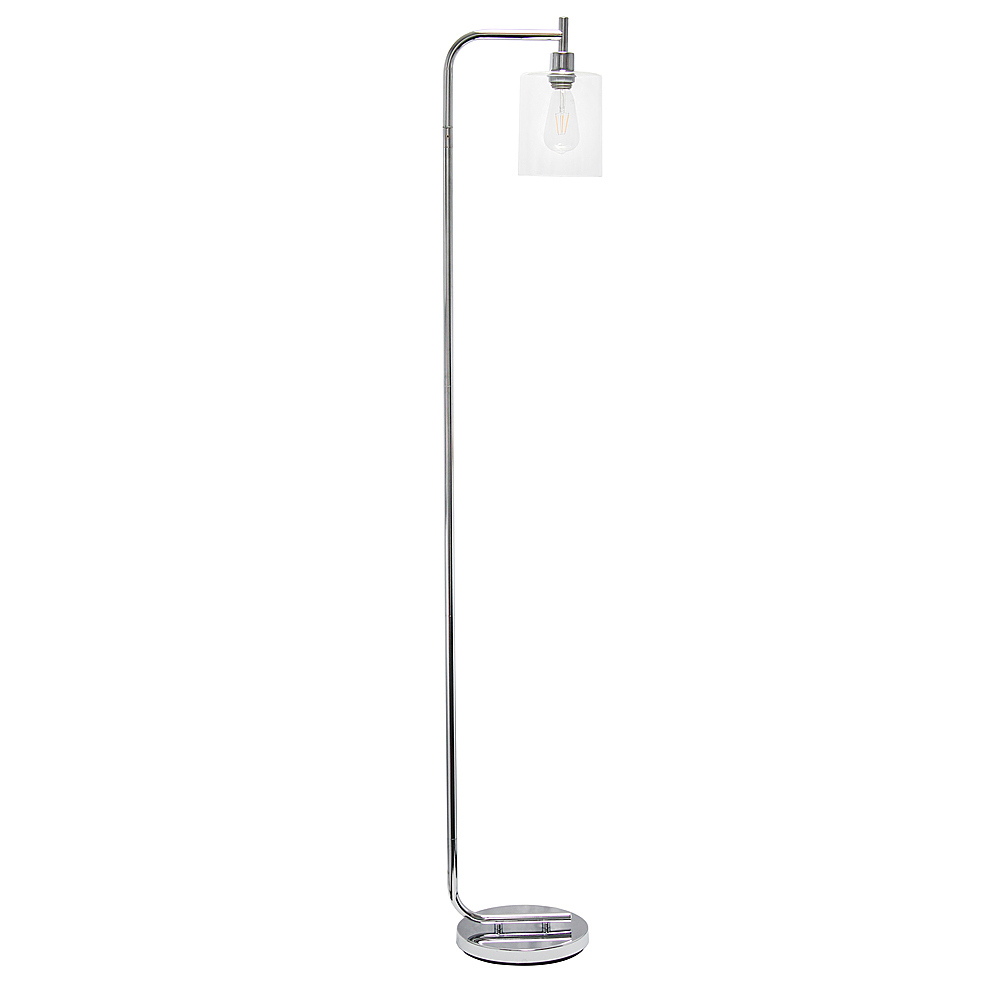 Angle View: Simple Designs - Modern Iron Lantern Floor Lamp with Glass Shade - Chrome