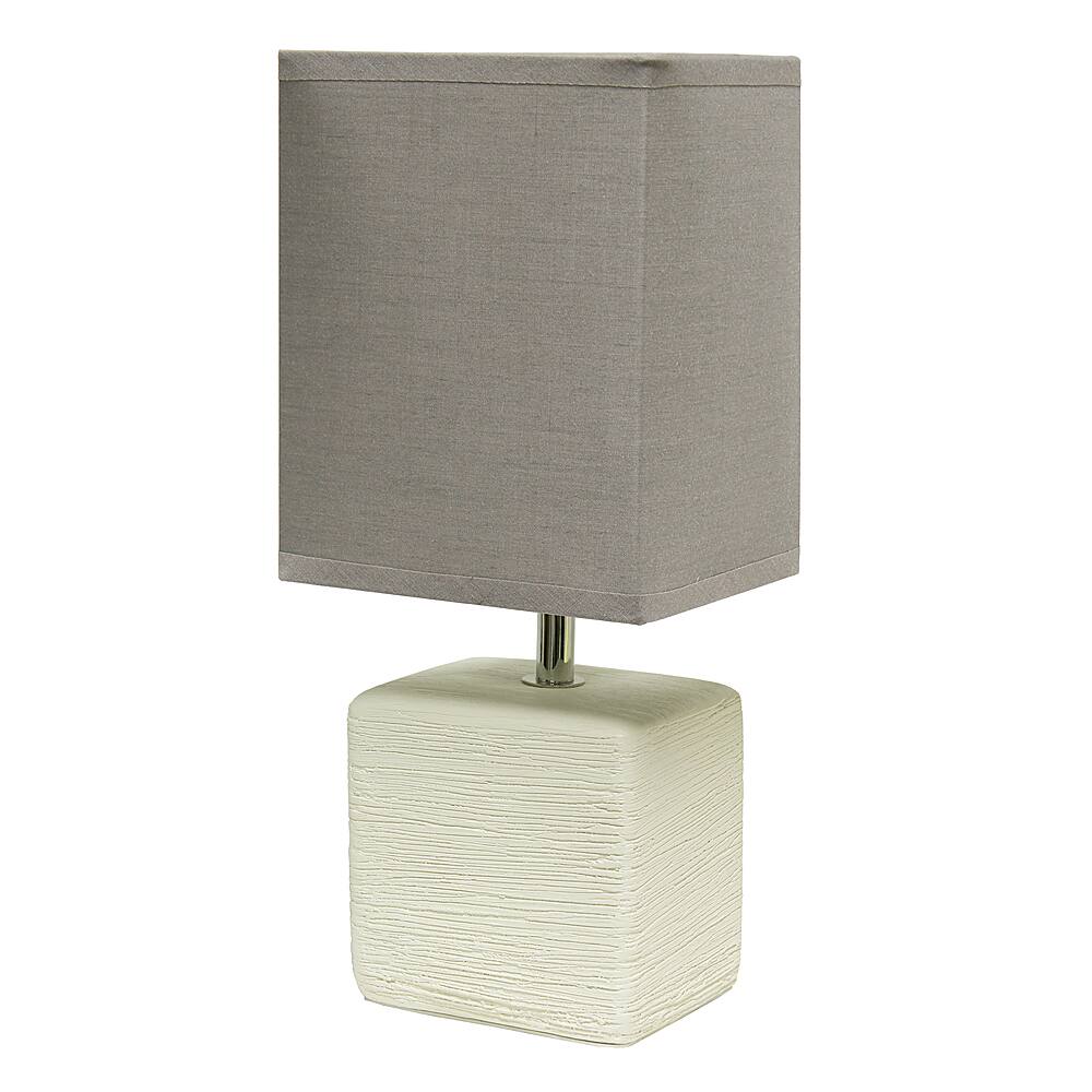 Angle View: Simple Designs - Petite Faux Stone Table Lamp with Fabric Shade - Off White base/Gray shade