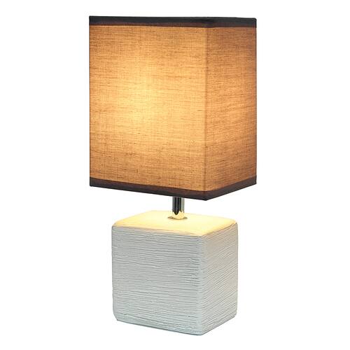 Simple Designs - Petite Faux Stone Table Lamp with Fabric Shade - Off White base/Gray shade