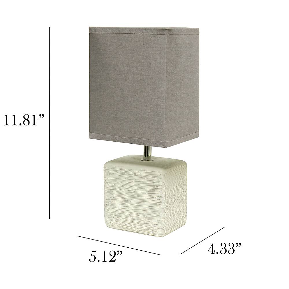 Left View: Simple Designs - Petite Faux Stone Table Lamp with Fabric Shade - Off White base/Gray shade