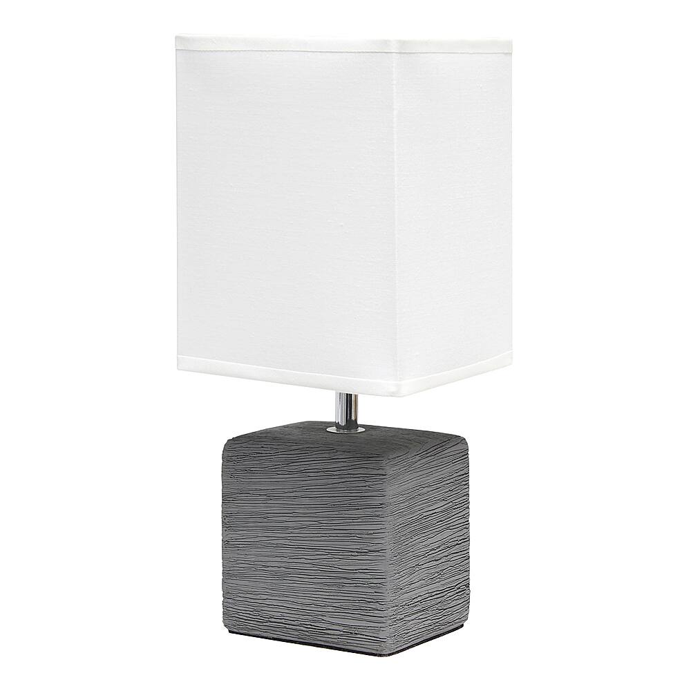 Angle. Simple Designs - Petite Faux Stone Table Lamp with Fabric Shade - Gray base/White Shade.