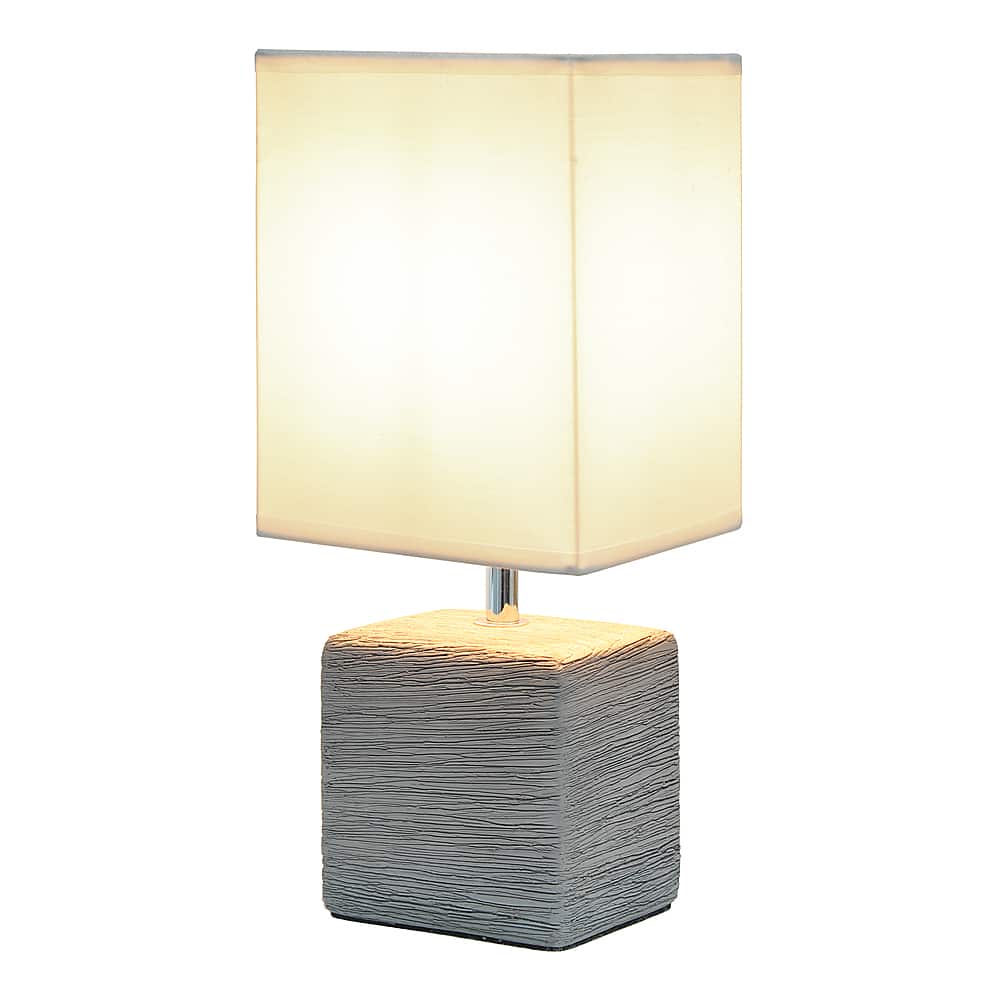 Front. Simple Designs - Petite Faux Stone Table Lamp with Fabric Shade - Gray base/White Shade.