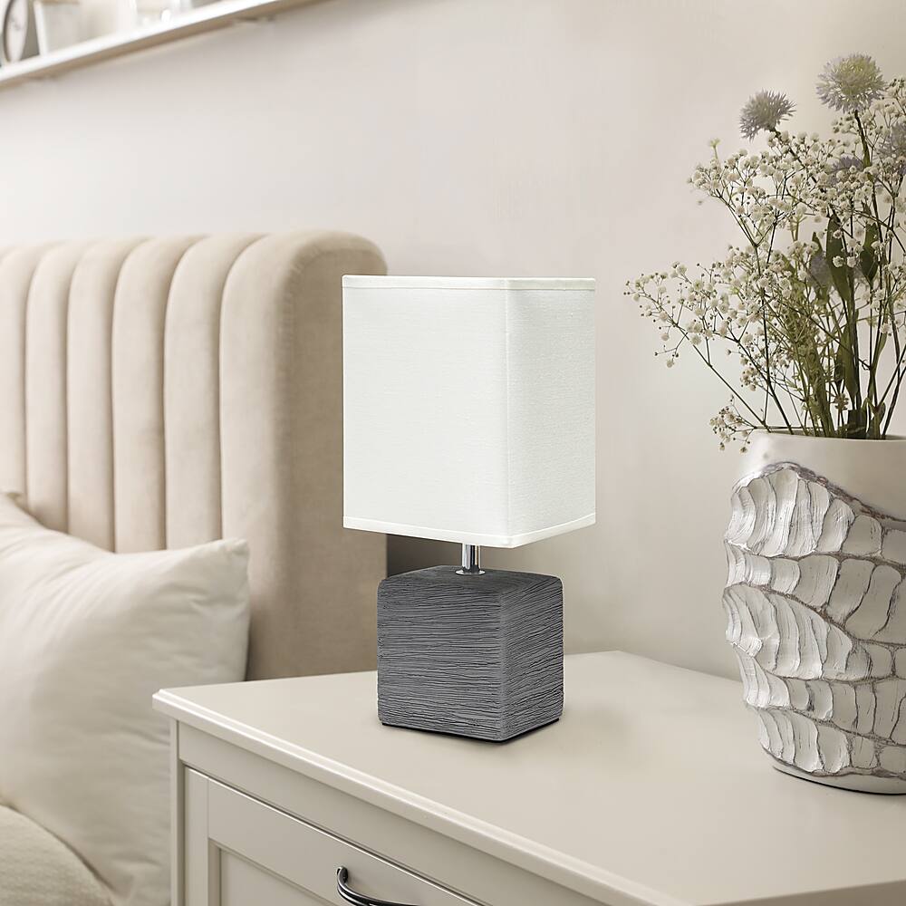 Alt View 12. Simple Designs - Petite Faux Stone Table Lamp with Fabric Shade - Gray base/White Shade.