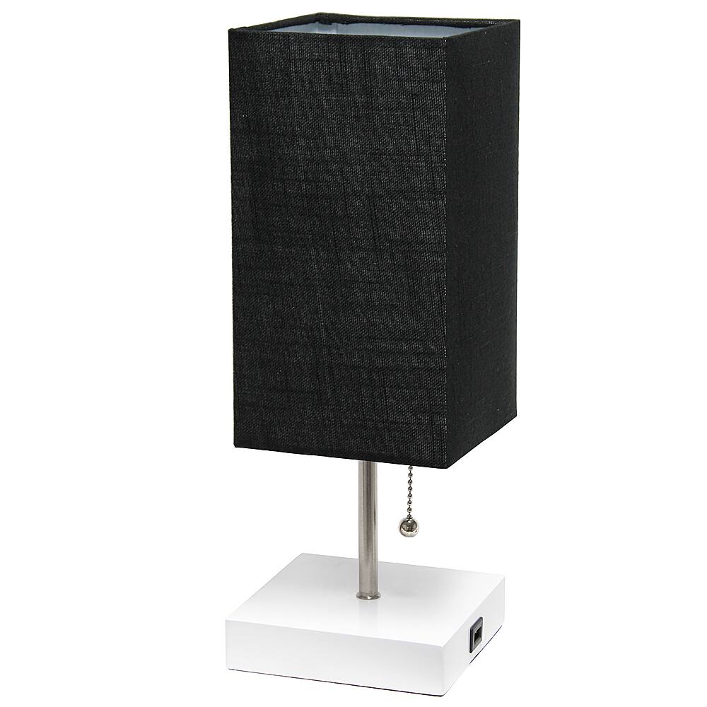 Angle View: Simple Designs - Petite White Stick Lamp with USB Charging Port and Fabric Shade - White base/Black shade