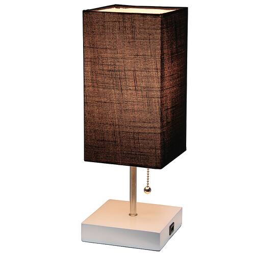 Simple Designs - Petite White Stick Lamp with USB Charging Port and Fabric Shade - White base/Black shade