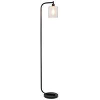 Simple Designs - Antique Style Industrial Iron Lantern Floor Lamp with Glass Shade - Black - Front_Zoom