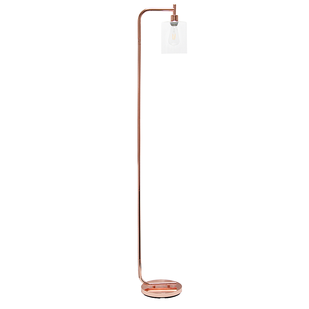 Angle View: Simple Designs - Modern Iron Lantern Floor Lamp with Glass Shade - Rose Gold
