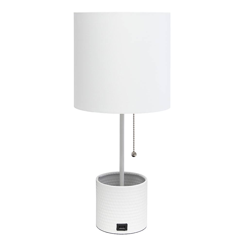 Angle View: Simple Designs - Hammered Metal Organizer Table Lamp with USB charging port and Fabric Shade - White base/White shade