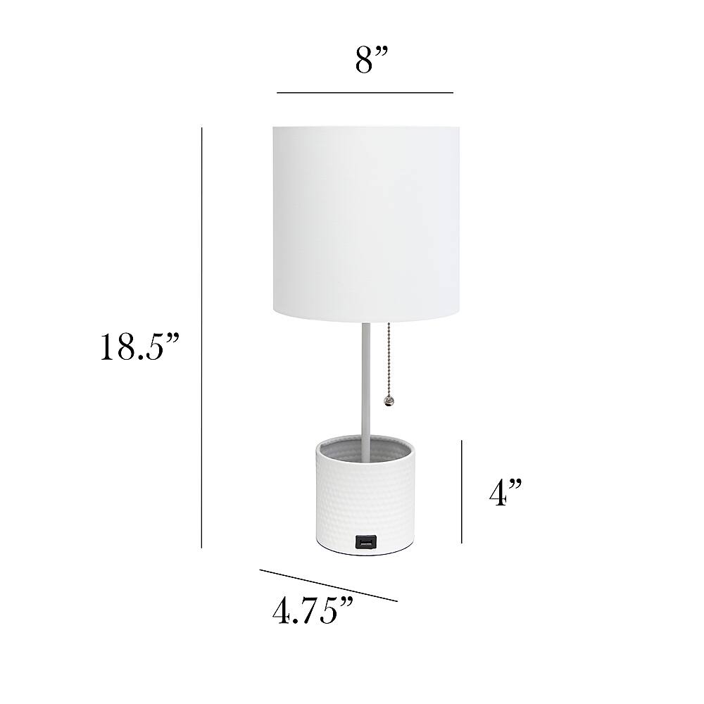 Left View: Simple Designs - Hammered Metal Organizer Table Lamp with USB charging port and Fabric Shade - White base/White shade