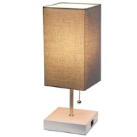 Simple Designs - Petite White Stick Lamp with USB Charging Port and Fabric Shade - White base/Gray shade - Front_Zoom