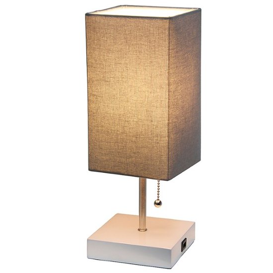 Front Zoom. Simple Designs - Petite White Stick Lamp with USB Charging Port and Fabric Shade - White base/Gray shade.