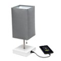 Alt View Zoom 13. Simple Designs - Petite White Stick Lamp with USB Charging Port and Fabric Shade - White base/Gray shade.