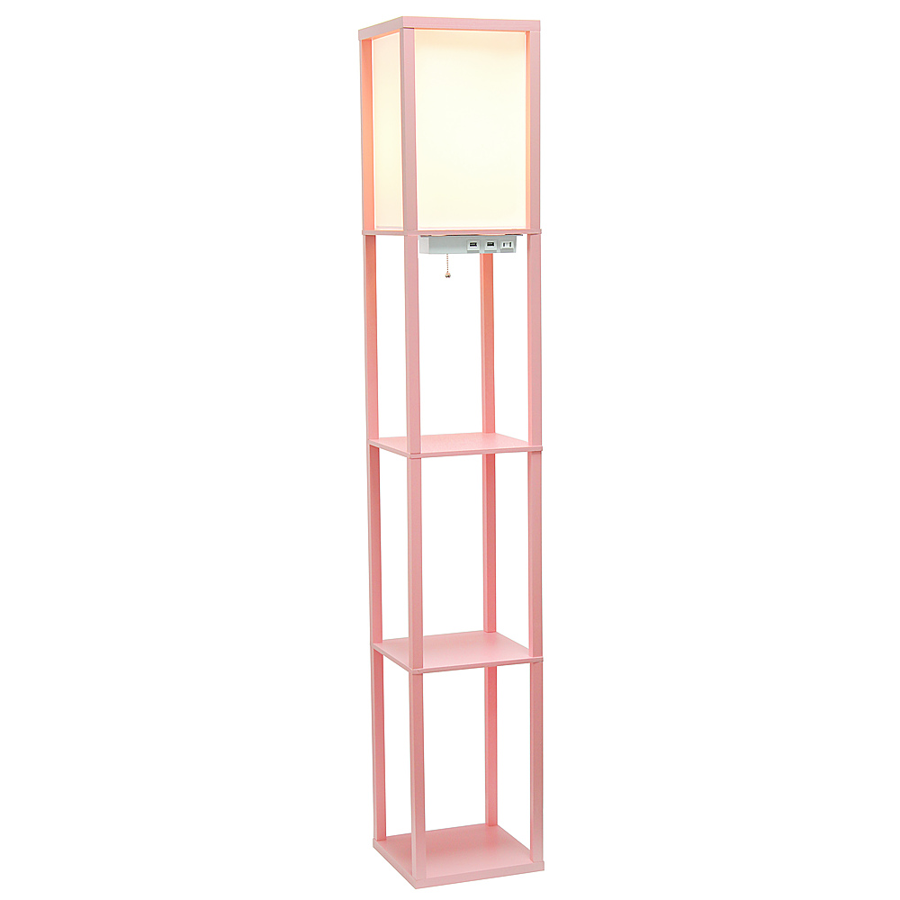 Light Pink Etagere Floor Lamp (Organizer Storage Shelf) W Linen Shade