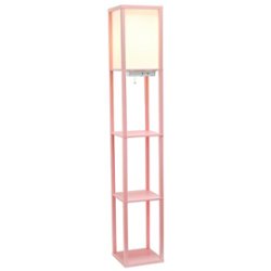 Simple Designs - Floor Lamp Etagere Organizer Storage Shelf w 2 USB Charging Ports, 1 Charging Outlet & Linen Shade - Light Pink - Front_Zoom