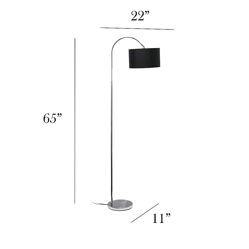 Left View: Simple Designs - Arched Brushed Nickel Floor Lamp - Brushed Nickel base/Black shade