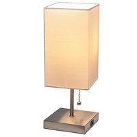 Simple Designs - Petite Stick Lamp with USB Charging Port and Fabric Shade - Brushed Nickel base/White shade - Front_Zoom