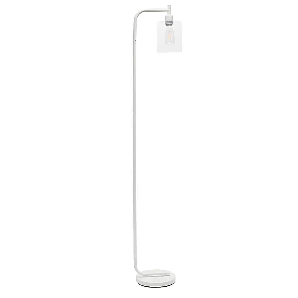 Angle. Simple Designs - Modern Iron Lantern Floor Lamp with Glass Shade - White.