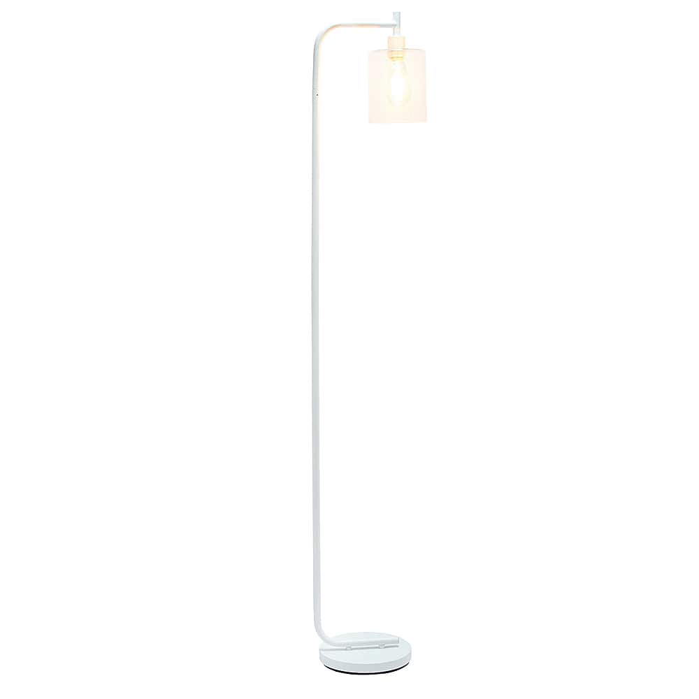 Front Zoom. Simple Designs - Modern Iron Lantern Floor Lamp with Glass Shade - White.