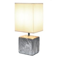 Simple Designs - Petite Marbled Ceramic Table Lamp with Fabric Shade - Black base/White shade - Front_Zoom