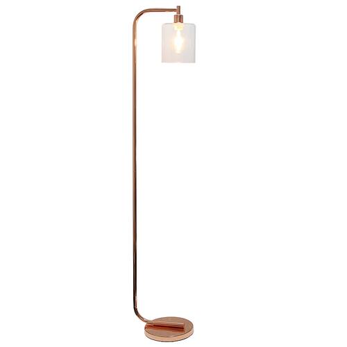 Simple Designs - Antique Style Industrial Iron Lantern Floor Lamp with Glass Shade - Rose Gold