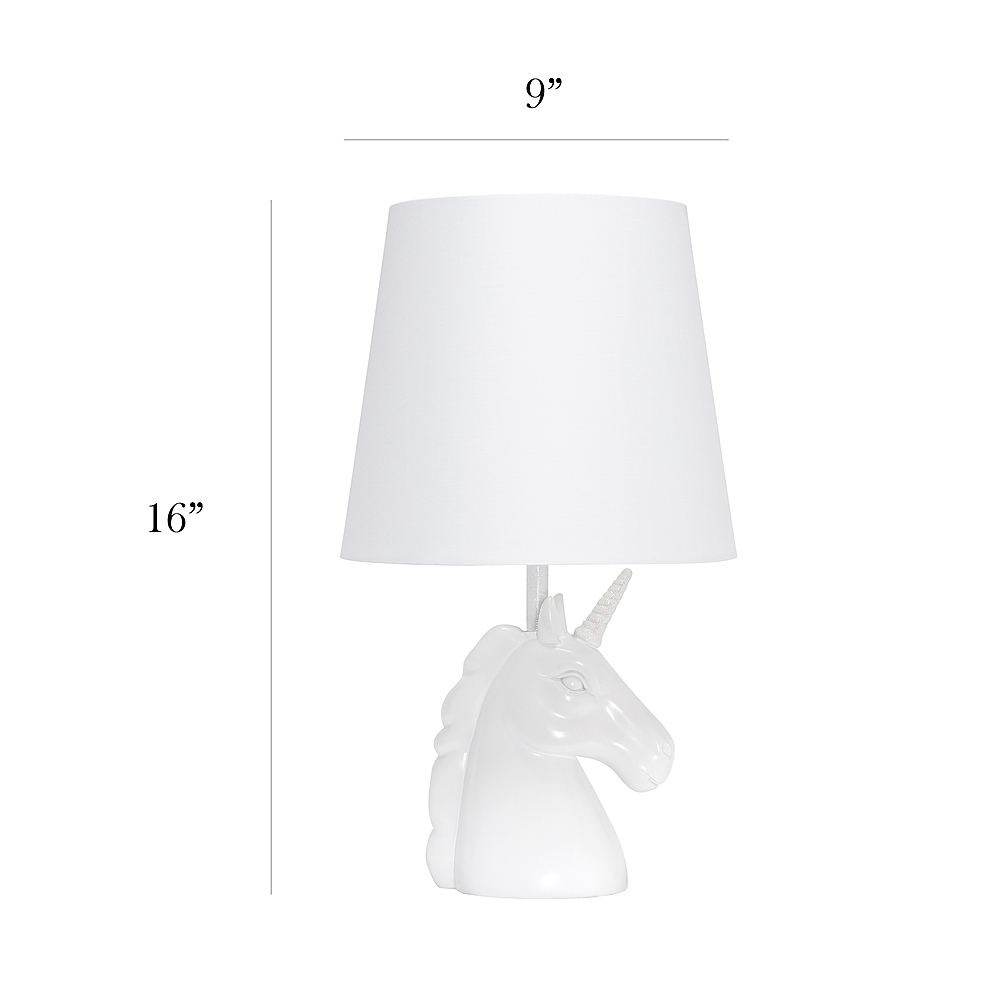Left View: Simple Designs - Sparkling Iridescent and White Unicorn Table Lamp - Iridescent